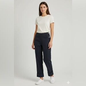 R.G. Kane 100% Cotton Side Button Wide Cuffed Cropped Pants Black Size 6